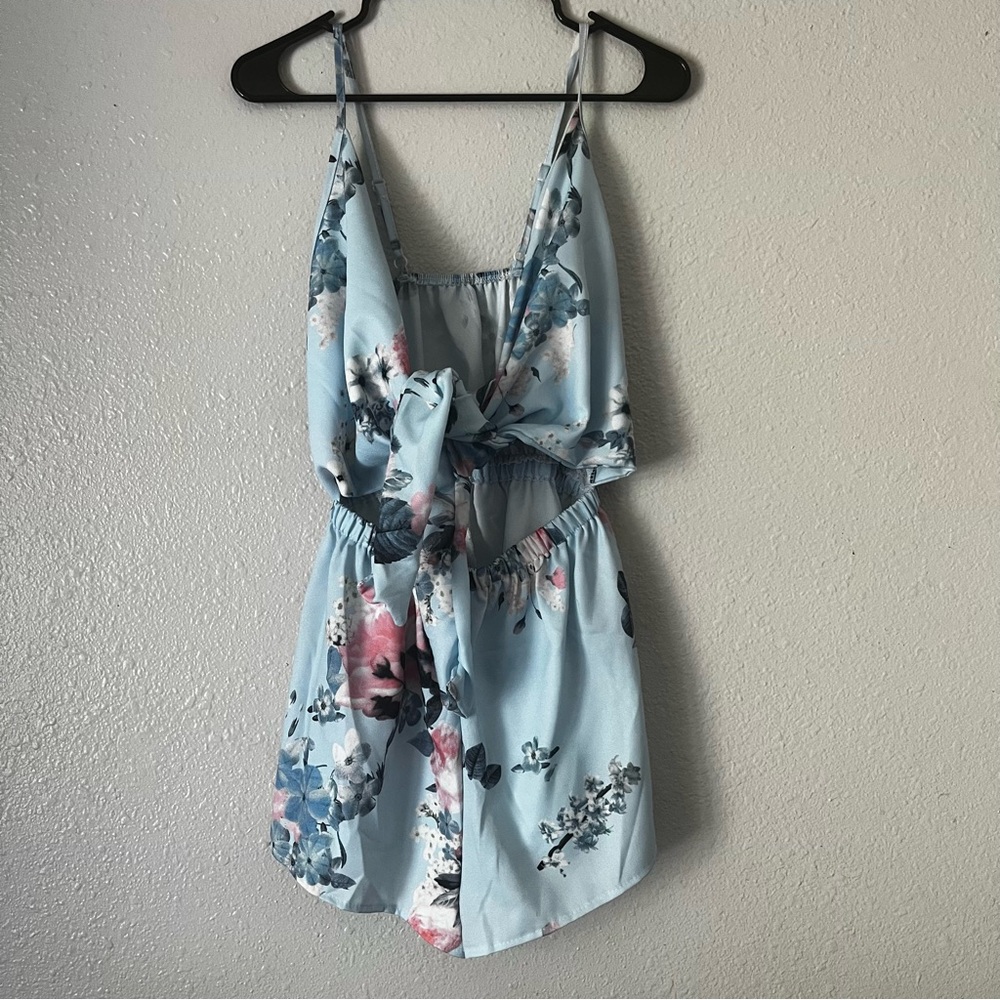 Light Blue Floral Tie-Front Romper